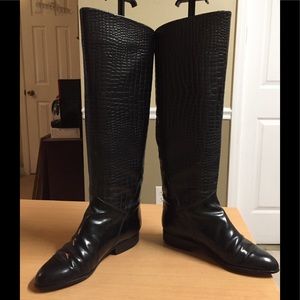ECHT LEDER Black glazed leather boots sz 4
